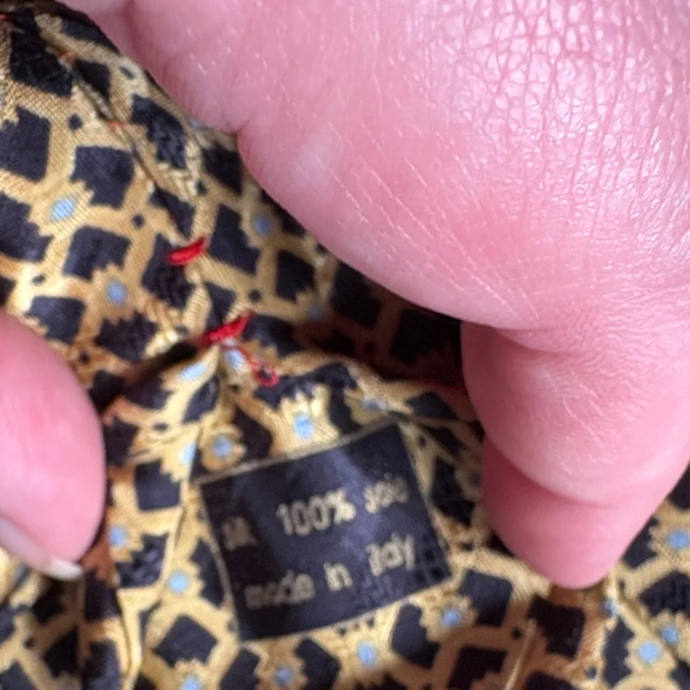 Brioni 100% Silk Hand Made Italian Gold and Black Geometric Tie